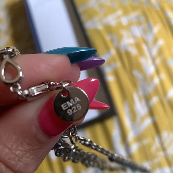 Sterling Silver Necklace with Lab Created Blue Sapphire Stones - Picture 3 of 5